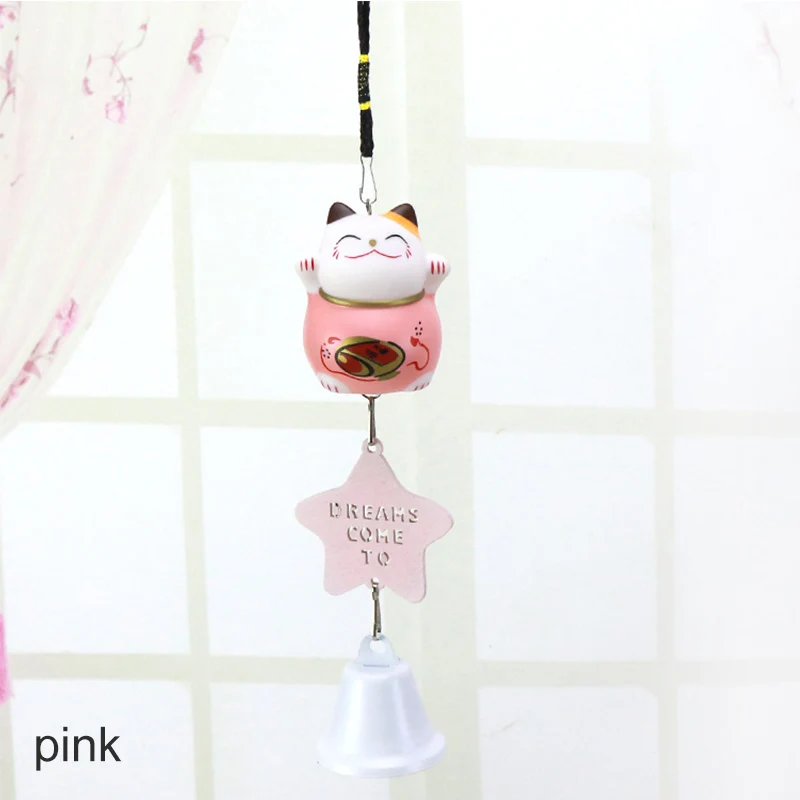 Розовый 1 шт. Lucky Cat Wind Chime автомобильные Висячие аксессуары магазин компания бизнес Декор Пластиковые колокольчики металлические оправы подвеска с бубенчиками - Цвет: Розовый