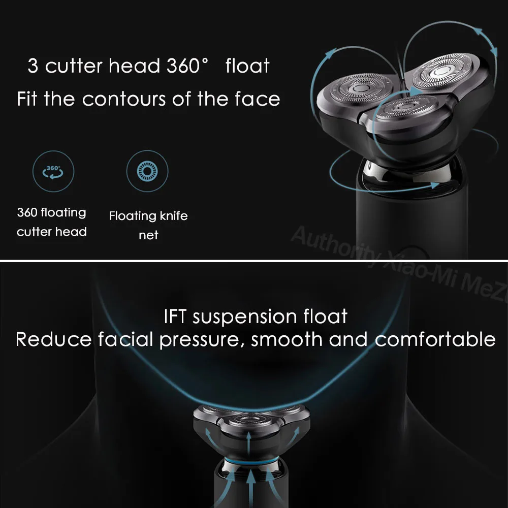 Xiaomi Mijia электробритва для Для мужчин с светодиодный дисплей, бритва с 3 головы сухой влажное Бритье машина машинка для стрижки бороды и усов; моющиеся двойное лезвие