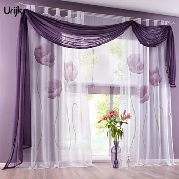 

1PC Floral Perspective Window Blinds Curtain For Living Room Purple Curtains Tulle Panel Sheer Window Curtain For Bedroom