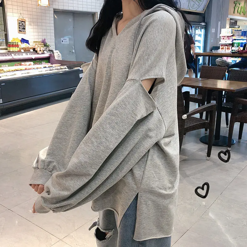 

Ladies Pullover, Careful Machine, Loose and Versatile, Ripped Off-shoulder Sweater, Women's Long-sleeved Mid-length Thin Top