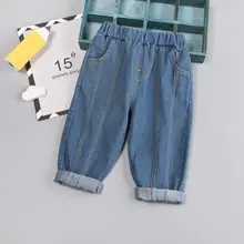Простые джинсовые штаны для маленьких мальчиков и девочек, дышащие, комбинированные, Осенние, с эластичным карманом, хлопковые, одноцветные, со средней талией, брюки От 6 месяцев до 3 лет