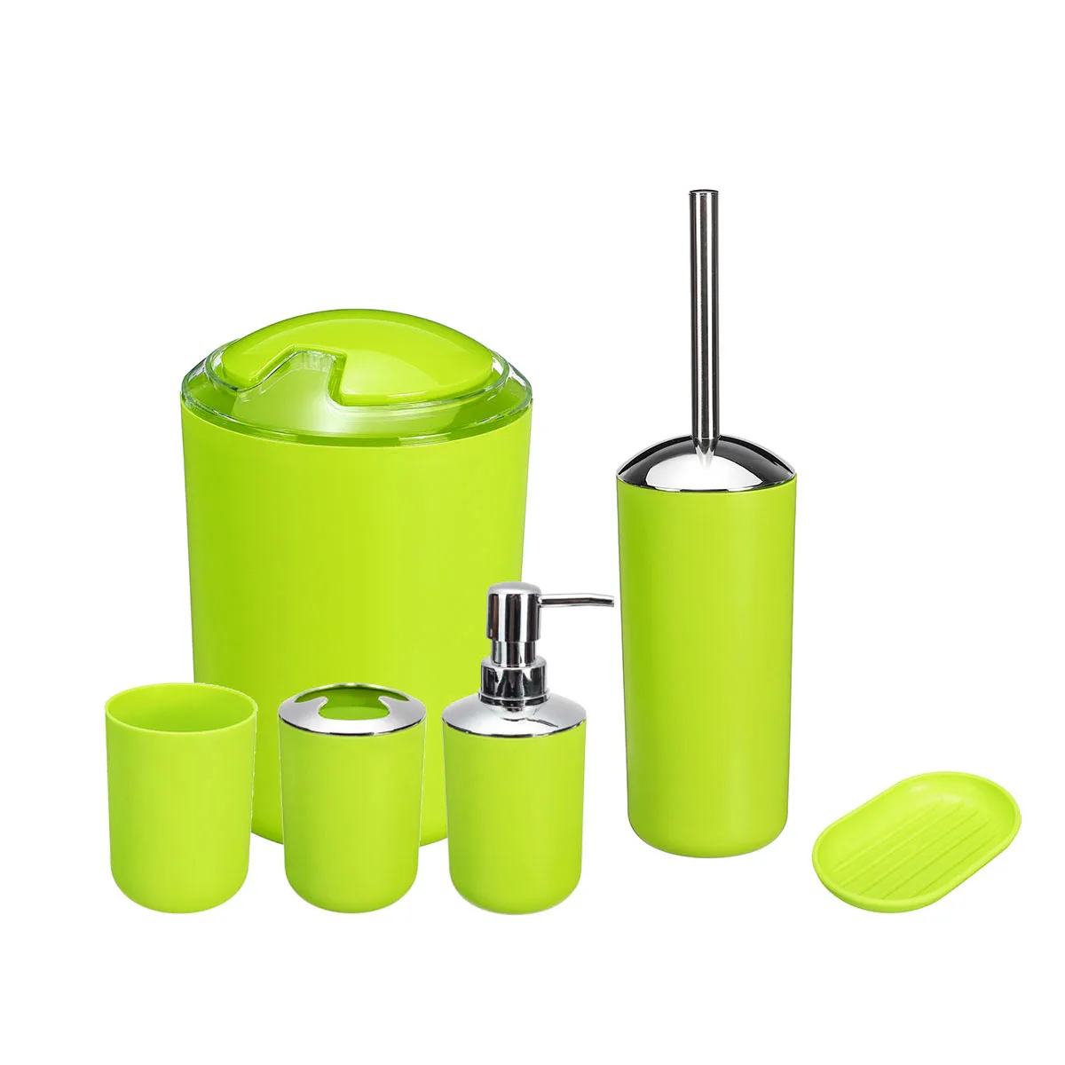 6 шт./компл. набор аксессуаров для ванной комнаты дозатор для лосьона держатель зубной щетки чашка мыльница туалетная щетка мусорное ведро - Цвет: Green