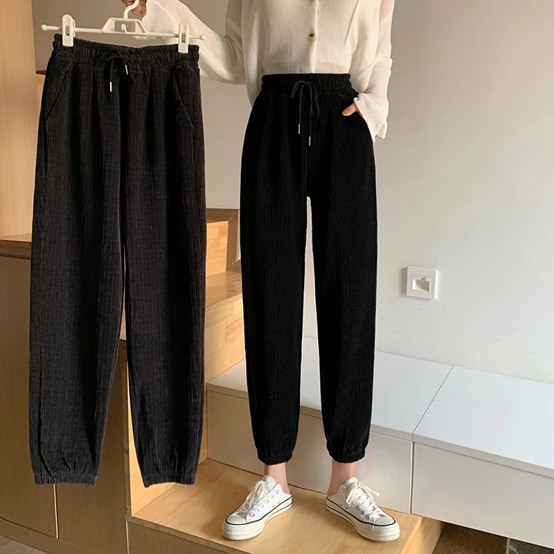 

High waist slimming thick corduroy elastic waist corset harem casual pants women pants