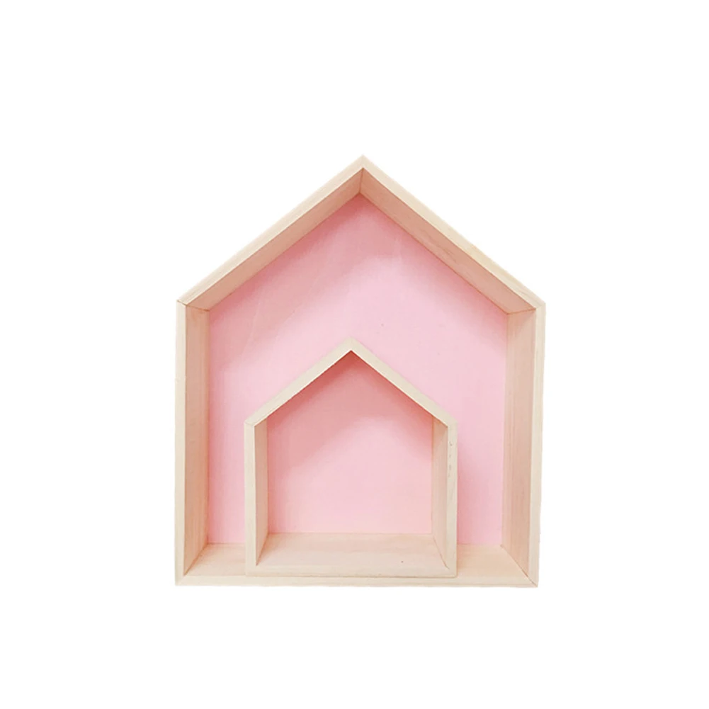 

2pcs/set Decoration Box Children Room Accessories Practical Simple Wooden House Frame Nordic Style Shelf Home Use Wall Hanging