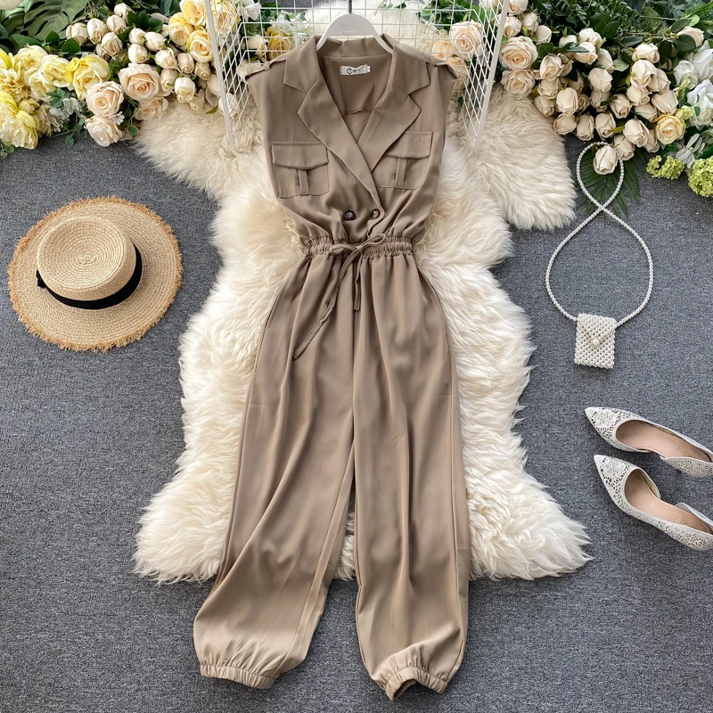 Streetwear Commuting Overalls Female Jumpsuit Summer 2020 Vintage Tooling Pockets Tie-Waist Slim jumpsuit Women Bodysuit rompers Streetwear Commuting Overalls Female Jumpsuit Summer 2020 Vintage Tooling Pockets Tie-Waist Slim jumpsuit Women Bodysuit rompers