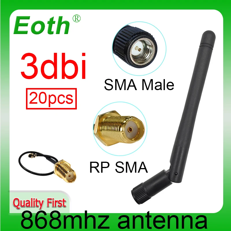 EOTH 20pcs 868mhz antenna 3dbi sma male 915mhz lora antene iot module lorawan ipex 1 SMA female pigtail Extension Cable | Мобильные