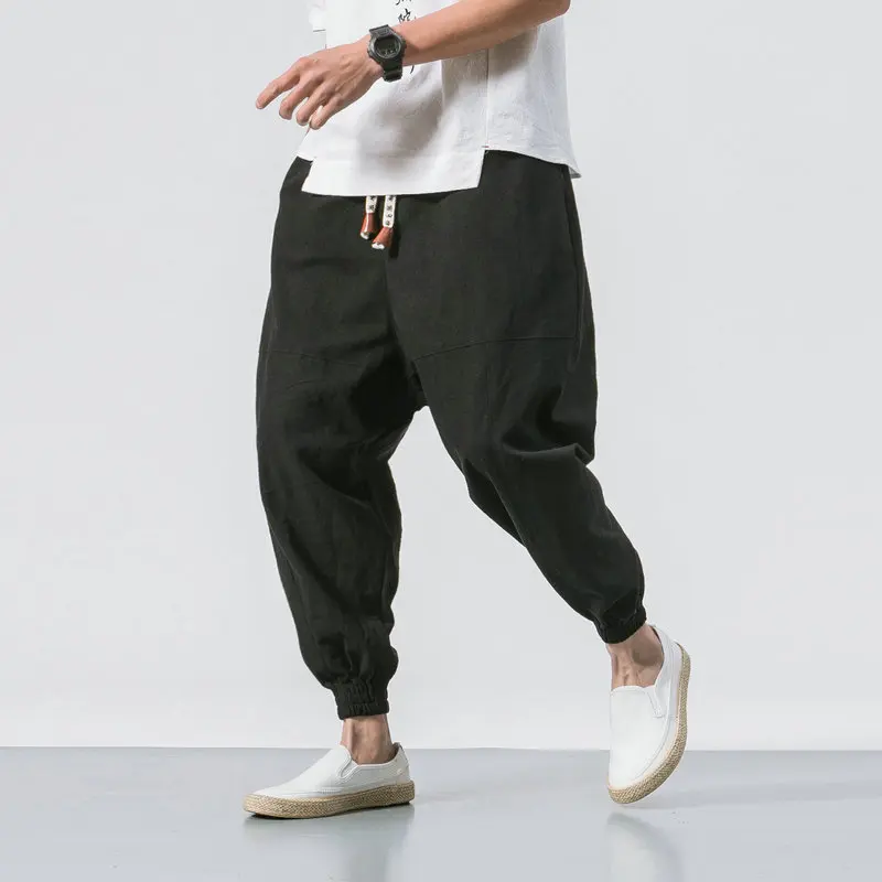 Men's Jogging Pants Streetwear Loose Casual Cotton Linen Trouser Man Harem Pants Harajuku Oversized Men Sweatpants 5XL wide leg pants wide leg sweatpants