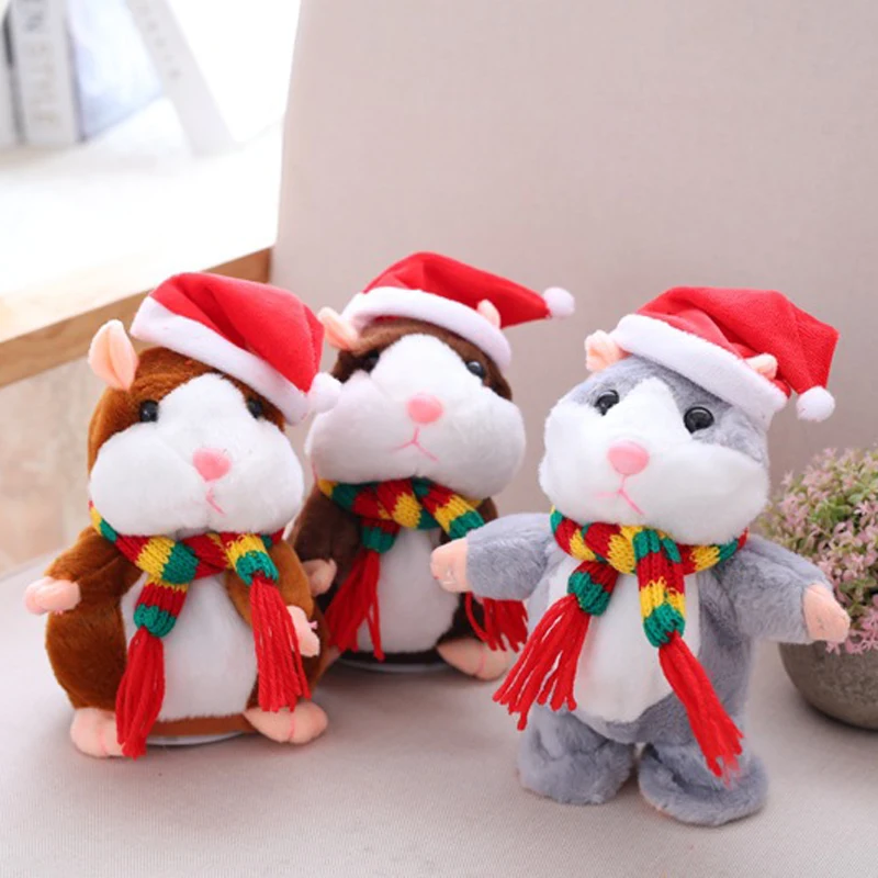 Рождественская говорящая игрушка-хомяк, плюшевая кукла, игрушки, мышь, питомец, звукозапись, плюшевая чучело хомяка, кукла для детей, подарки на день рождения