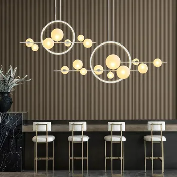 

New LED chandelier lighting transparent glass ball modern long chandelier used in restaurant Nakajima bar cafe office chandelier