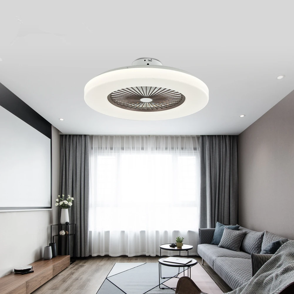 Modern Nordic minimalist ceiling fan light acrylic panel LED smart mute dimming AC 220V factory office living room dimmer