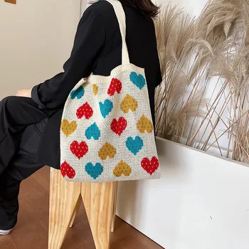 

Female 2019 New Winter Wool Knit Shoulder Bag National Sweater Weave Women's Tote Bag Large Capacity Casual Women Handbag