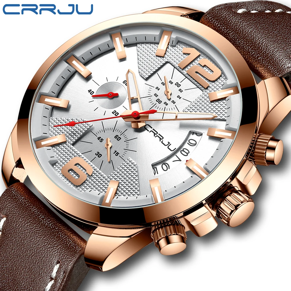 

Business Calendar Men Watch Top Luxury Brand Big Dial Multi Function Chronograph Leather Strap Wristwatch Stylish Watch Relogio