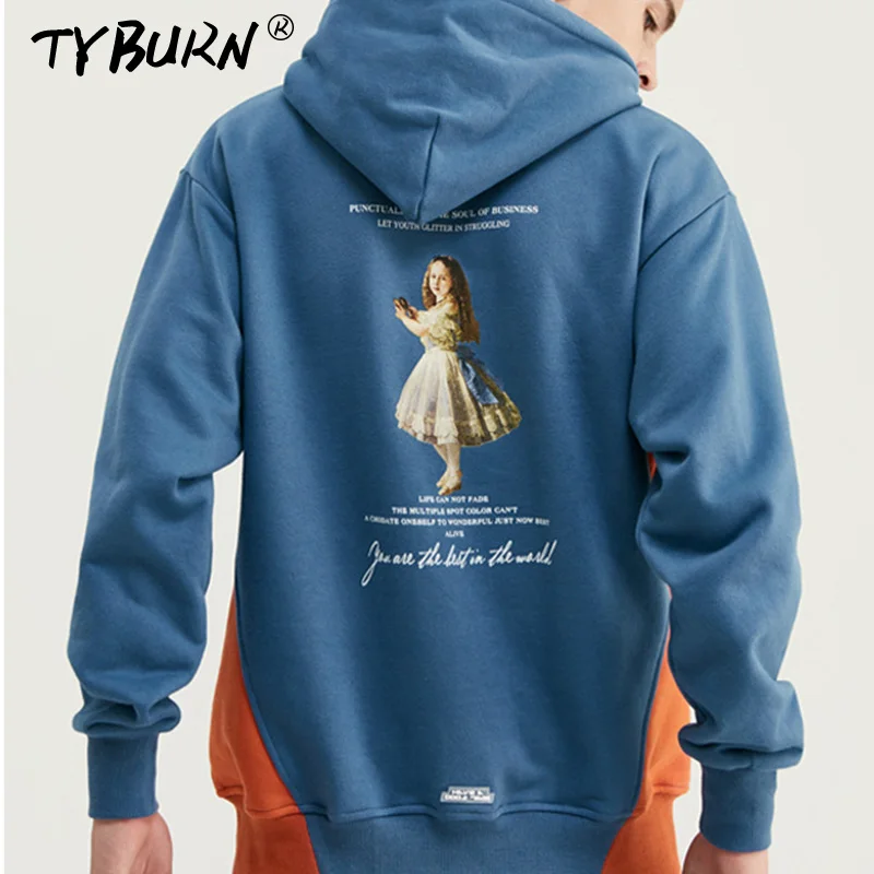 TYBURN мужские хлопковые индивидуальные контрастные толстовки с принтом зимняя мужская толстовка с капюшоном высокого качества с капюшоном