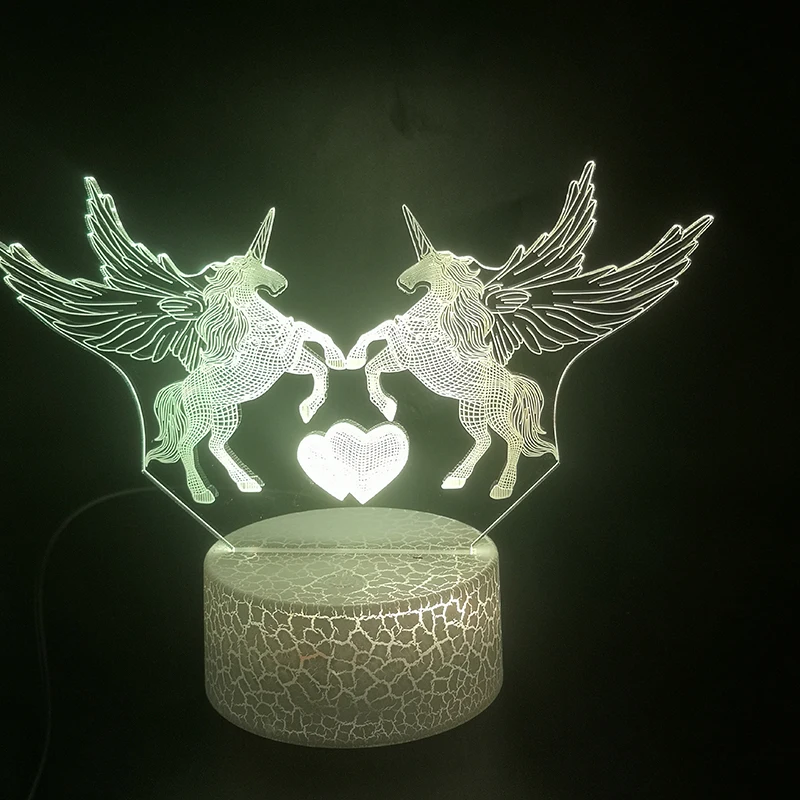 Единорог Pegasus животное 3D лампа на батарейках напрямую поставка милый подарок
