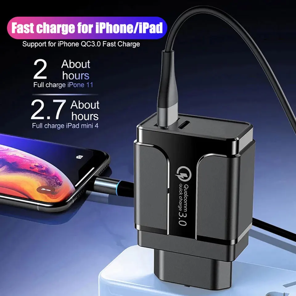 LPLEA 20W PD Quick Charger 3.0 Fast Usb EU/US/UK Plug Phone Charge Adapter For iPhone 12 11 Pro Max XS XR X 5A Fast Charger Cord wallcharger