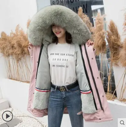 Jacket 88cm Зимние толстые теплые парки с капюшоном из натурального меха лисы, женские зеленые пальто и куртки с подкладкой из кроличьего меха, Женское пальто с длинным рукавом - Цвет: Jacket 88cm