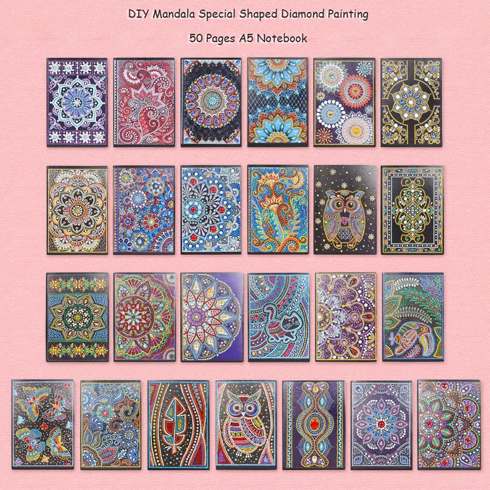 

DIY Mandala Diamond Painting 50 Pages Student A5 Drawing Book Notebook Diamond Cross Stitch Craft Gift Sketchbook Blank Paper