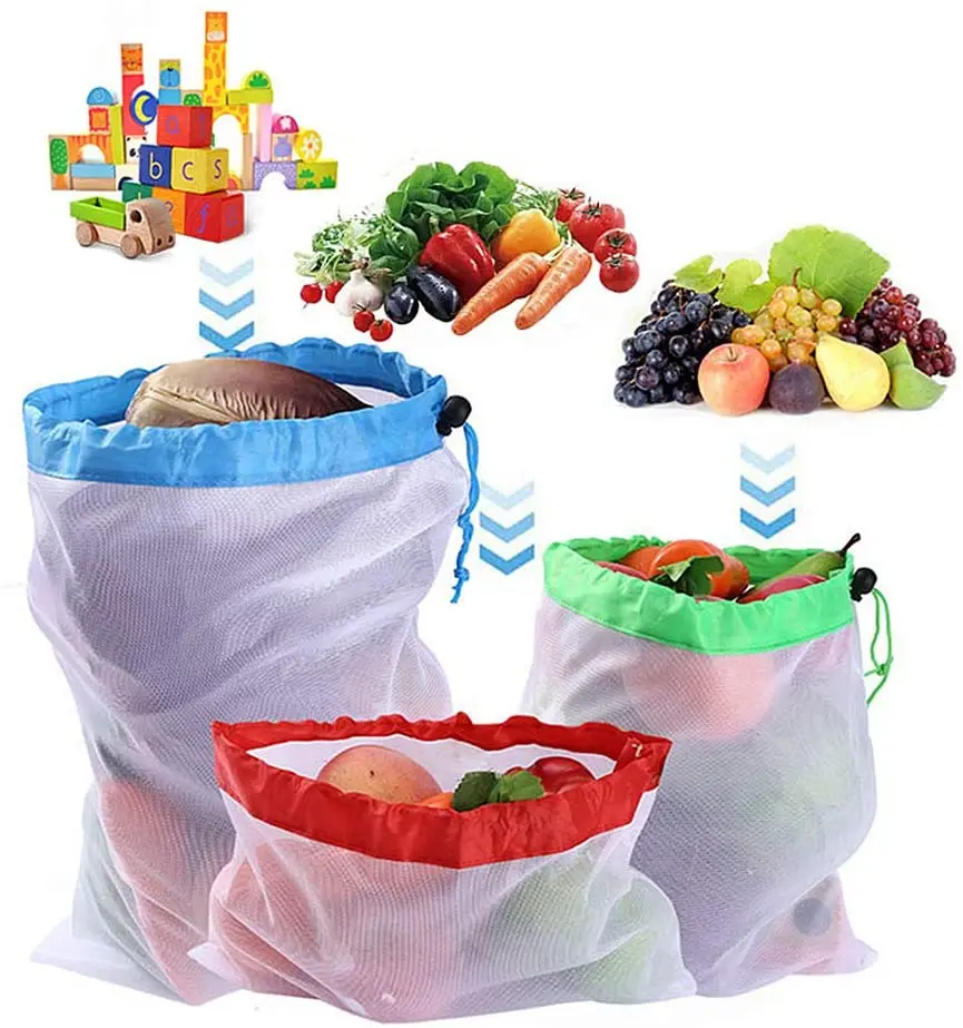 Многоразовые продуктовые пакеты 12 шт. экологически чистые моющиеся сетчатые
