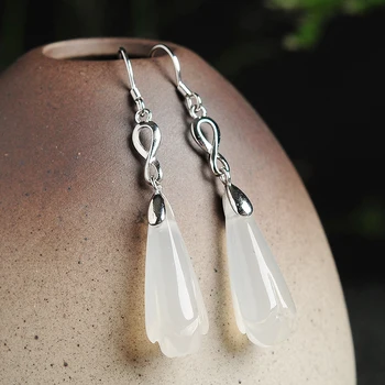 

925 silver inlaid natural jade myelin flower earrings Fashion women's magnolia earrings white jade meldonamuch earrings