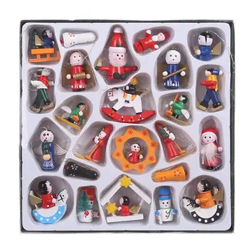 

Wooden Christmas Tree Ornaments - Set of 24 Ornament Figures Santa Claus Snowman