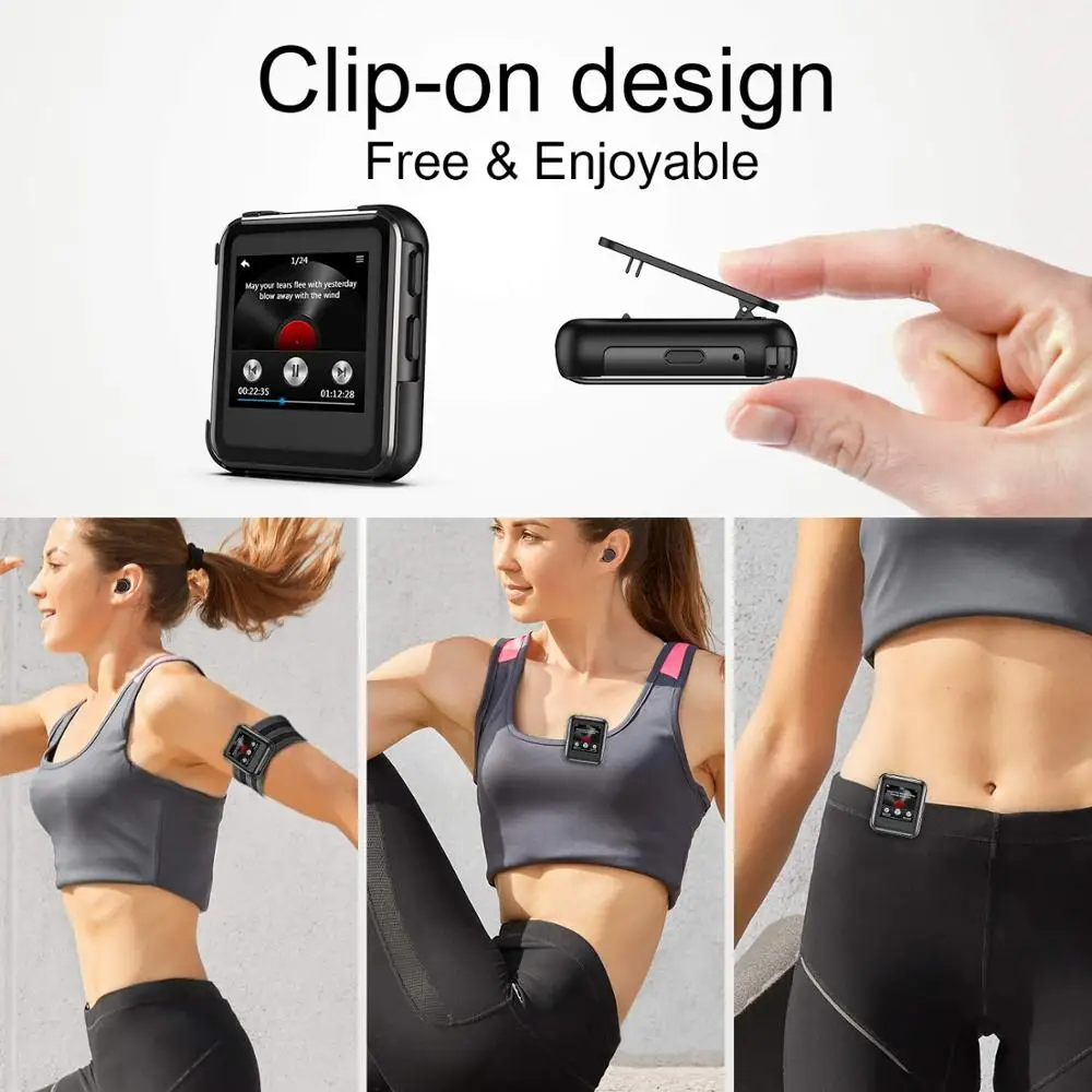 MP4 плеер с Bluetooth Портативный hifi без потерь Звук Музыкальный плеер сенсорный экран с fm-радио, задний зажим, ремешок для часов в комплекте