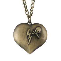 Античное бронзовое сердце форма кварцевые карманные часы любовь ожерелье цепь милый круглый циферблат кулон часы Подарки для валентинки