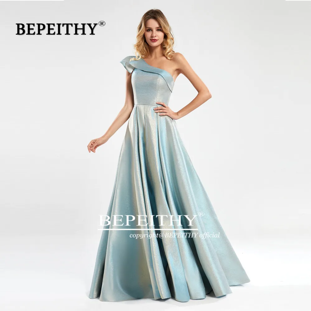 

BEPEITHY One Shoulder Long Evening Dress Part For Women Elegant New 2020 Glitter A-Line Custom Made Plus Size Prom Gown