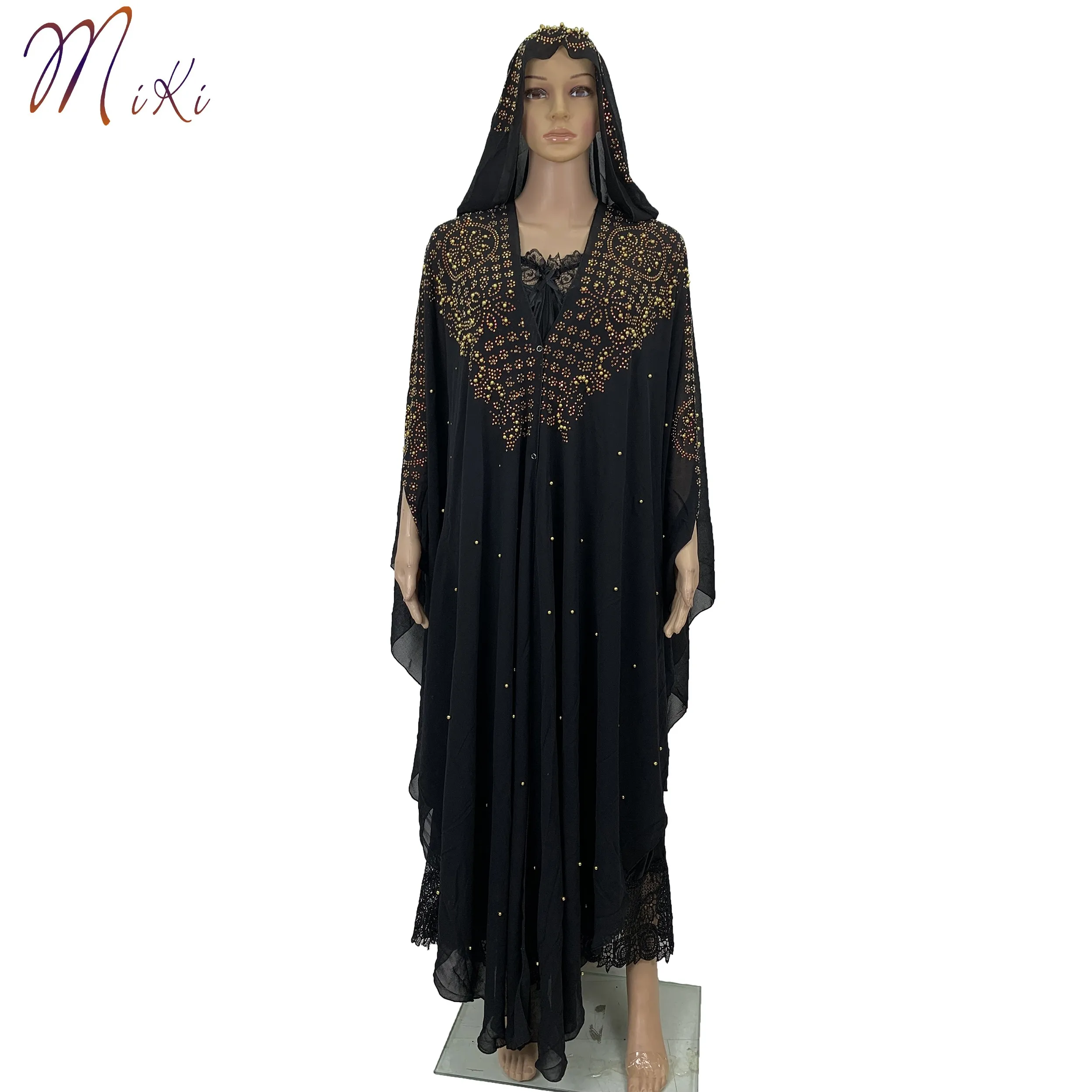 novo aberto abaya dubai turquia muçulmano vestido com capuz mulheres chiffon kaftan contas cardigan de luxo plus size boubou roupas islâmicas