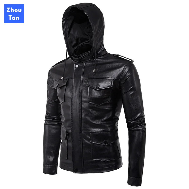 

New Men's Leather Jackets Autumn Casual Motorcycle Hoded PU Jacket Biker Leather Coats Brand Clothing Fashion Genuine Limited