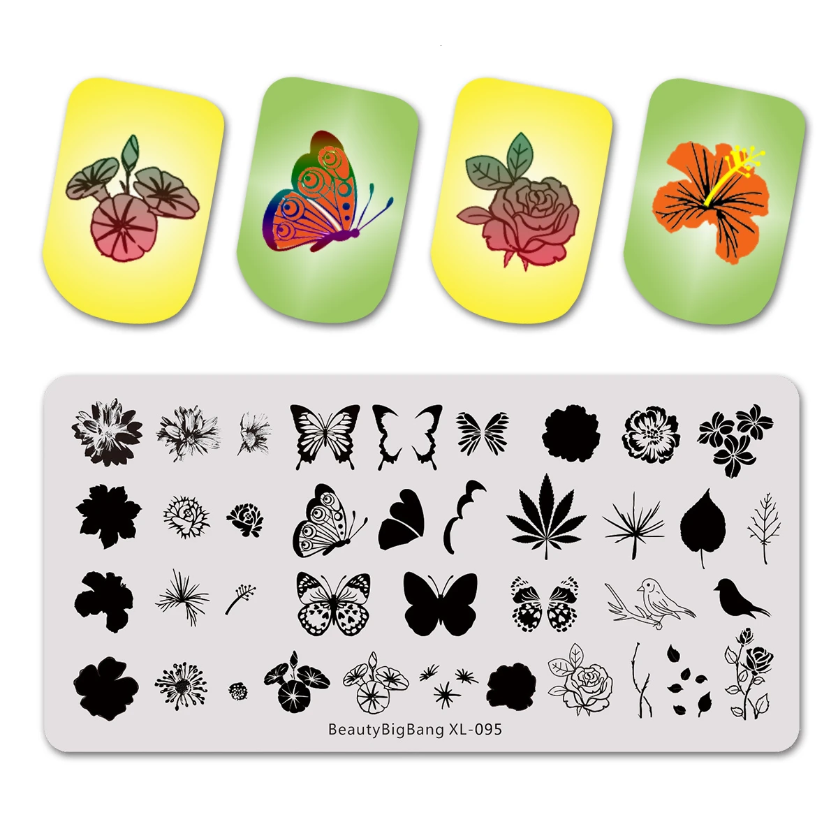 Beautybigbang пластины для стемпинга ногтей натуральный цветок пчела Лебедь тематическое изображение 12*6 см шаблон форма для дизайна ногтей трафарет XL-097 - Цвет: 95