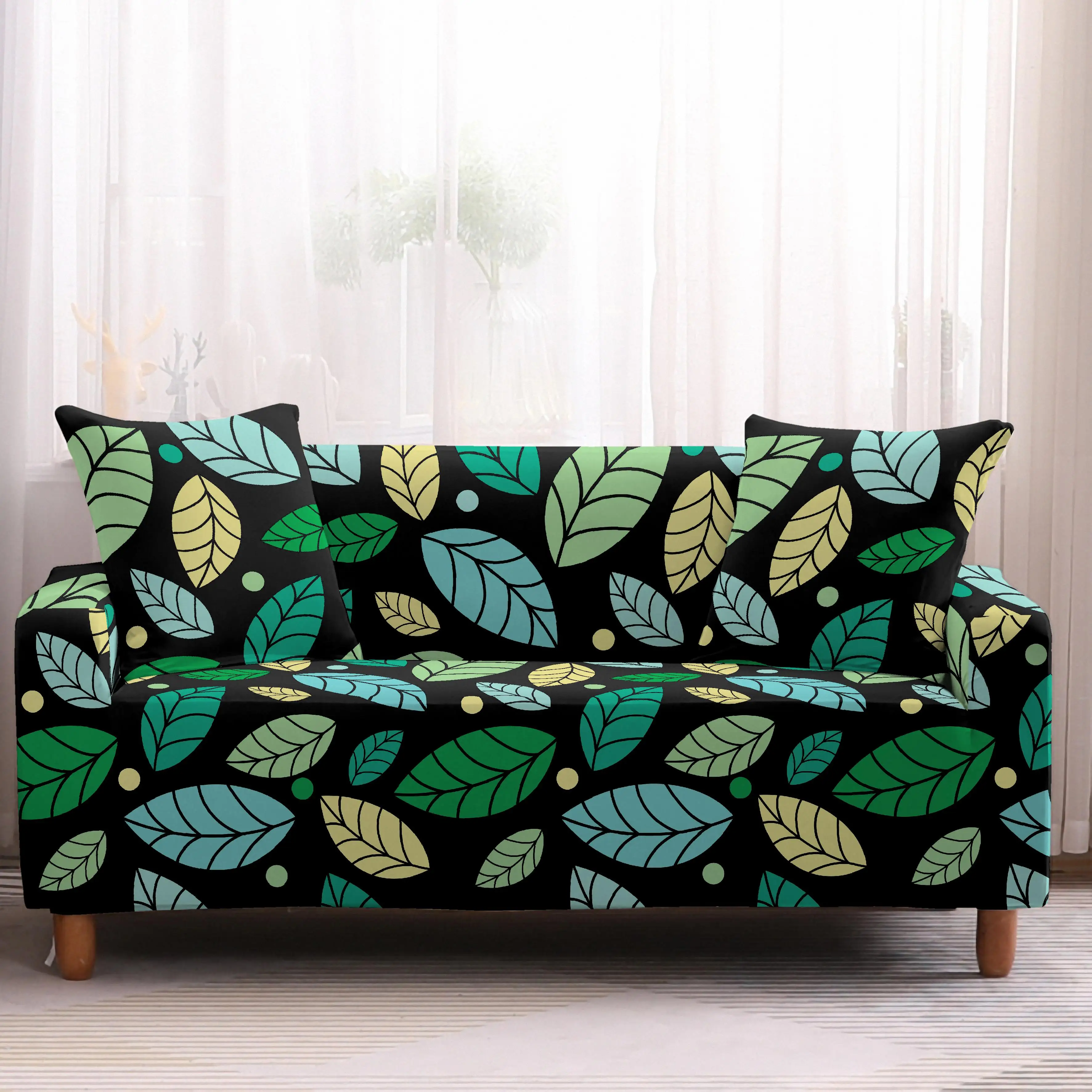 Leaves Sofa Cover Elastic Tropical Plant Slip-resistant Removable Tight Wrap Slipcovers 1/2/3/4-seater 1PC