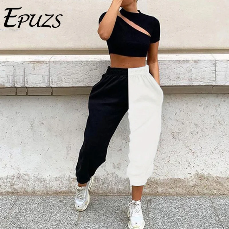 2020 pantalones blancos negros de cintura alta para jogger pantalones de chándal femeninos coreanos para mujer Pantalones de carga streetwear _ - AliExpress Mobile