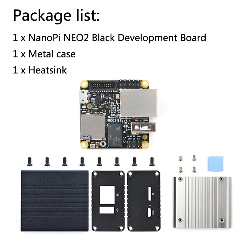 NEO2 Black case NanoPi NEO2 черный все Zhi H5 макетная плата 4 ядра 64-бит A53 гигабитный сетевой Ubuntu(убунту-операционная система с металлический чехол с памяти на носителе eMMC модуль - Цвет: NEO2 Black case