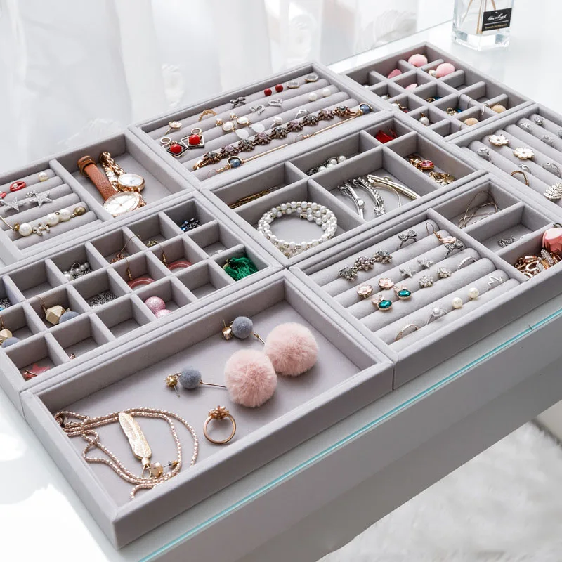 Velvet Jewelry Organizer Tray Ring Bracelet Gift Box Jewlery Storage Earring Holder Display Case Fashion Drawer | Дом и сад