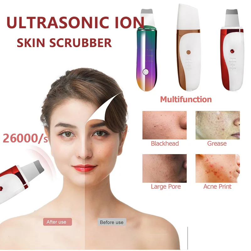 

Rechargeable Ultrasonic Skin Scrubber Cavitation Peeling Ion Facial Cleansing Lifting Vibration Massage Blackhead Removal