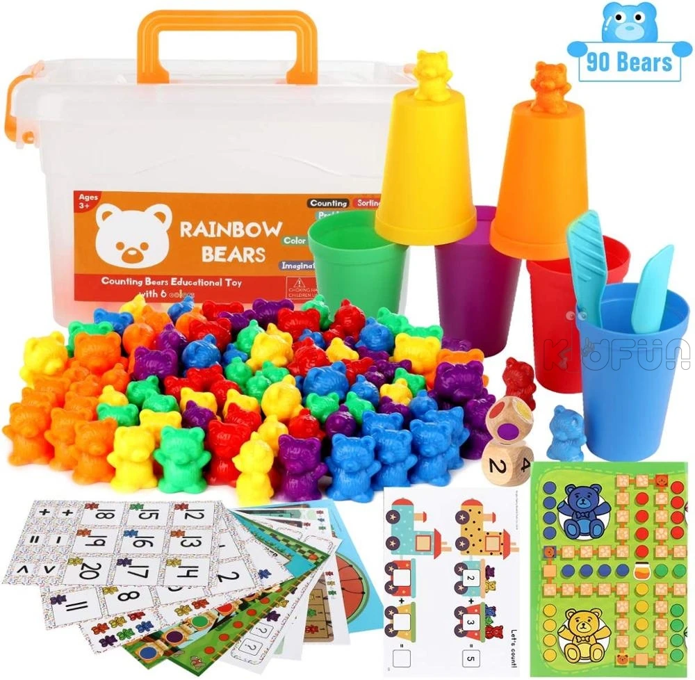 Montessori Educational Toys Counting Bear with Match Sorting Cups Montessori Cognition Rainbow Sensory Toys Toys for Baby Kids afbeelding