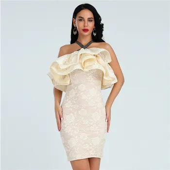 

Halter Backless Sexy Pencil Dress Women Fashion Off Shoulder Ruffles Bodycon Party Dress Elegant Summer Dress