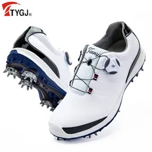 

TTYGJ Golf Sneakers Men's Waterproof Non-Slip Sports Shoes Spikes Removable Shoes Waterproof Training Shoes