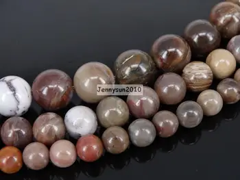 

Natural Wood Fos-sil Stone Gems Stone Round Spacer Beads 15.5'' Strand 6mm 8mm 10mm for Jewelry Making Crafts 5 Strands/Pack