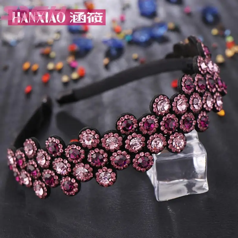 

Sweet hairband rhinestone hairpin Korea wide band drill hoop studded hair accessories adult crystal headdress Czech diamond