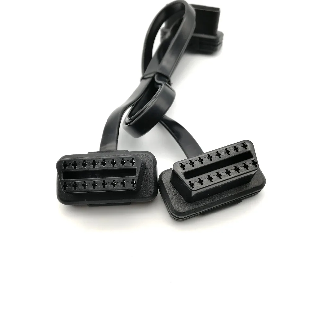 10 шт./лот!! Плоский+ тонкий как лапша OBDII OBD2 16 Pin ELM327 Мужской Двойной Женский Y сплиттер локоть удлинитель