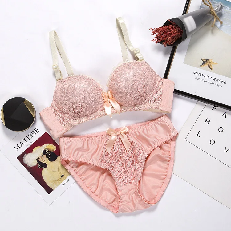 bra panty sets Push Up Bra Lace Bra And Panty Set Embroidery Bra Set Women Plus Size Deep V Lingerie 70 75 80 85 AB Cup For Female Underwears cute underwear sets Bra & Brief Sets