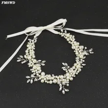FMSWD Роскошная модная цепочка на голову невесты, аксессуары для волос с кристаллами, ручная работа, жемчужная лента для волос, украшение на голову невесты, женский головной Убор