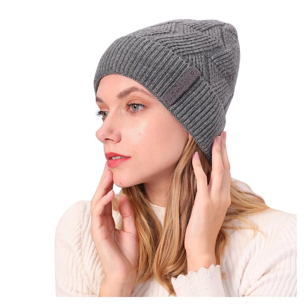 Gray Зимние шапки для унисекс gorros Mujer invierno, сохраняющие тепло Зимние Повседневные однотонные вязаные шапки, капот, femme hiver, шерсть, Хемминг, шапка# C8 - Цвет: Gray