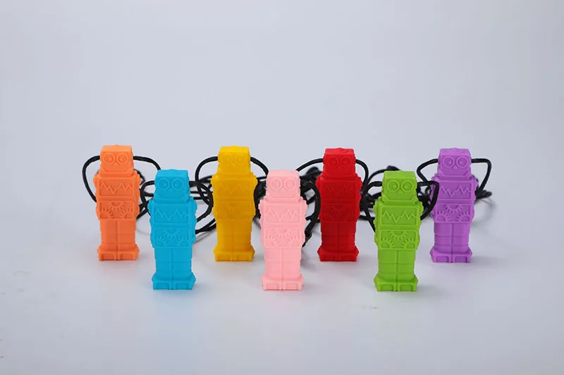 only robot necklace Чип и Дейл 2 шт Сенсорное жевательное ожерелье кулон+ карандаш Топпер Прорезыватель в форме робота детские силиконовые прорезыватели Детские Силиконовые игрушка для кусания - Цвет: only robot necklace