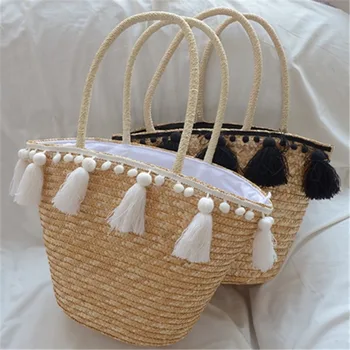 

New Straw Bag Hand-woven Tassel Decoration Fashion Shoulder Bag Vacation Travel Female Bag