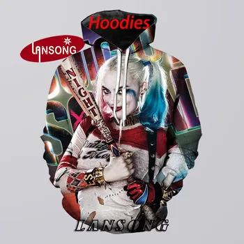 

new hoodies men 3d print harley quinn suit harajuku sweashirts/pants jacket men short homme clothes hip hop streetwears coat