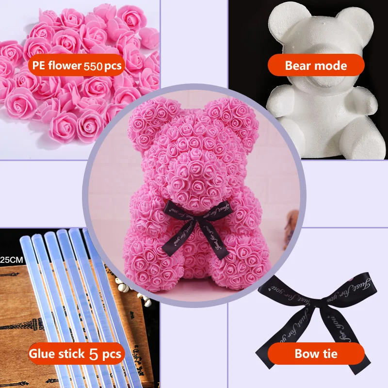 Розовый DIY 35 см Роза медведь плесень пенополистирол медведь вихревой на День святого Валентина подарки День Рождения Вечеринка свадебные украшения - Цвет: Розовый