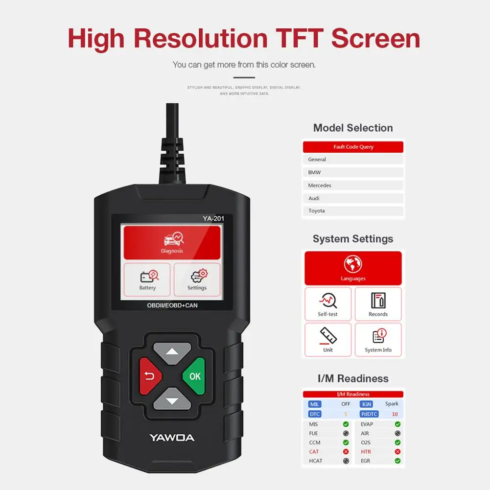 #*Cheap YA 201 Code Reader YA201 ODB2 Car Scanner Auto OBDII Engine Fault Code Reader Scan Tools Car Accessories