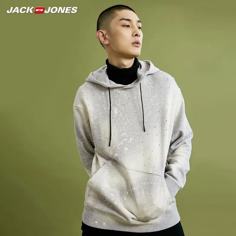 JackJones осенние мужские хлопковые рваные с капюшоном длинными рукавами пуловер Топ